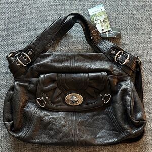 NWT B.Makowsky Black Leather handbag with Silver Accents